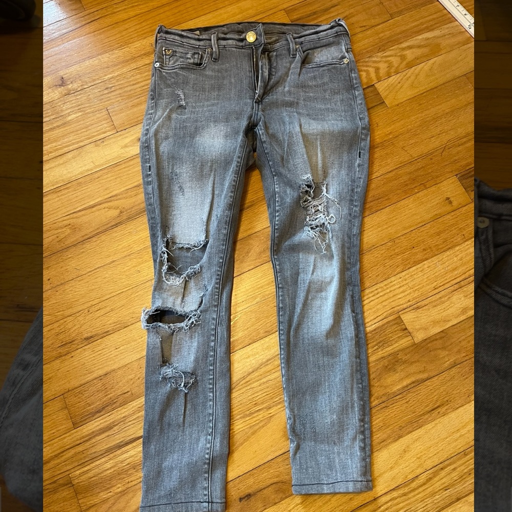 Gray True Religion Ripped Jeans